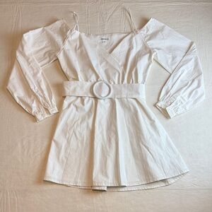 Superdown Women's White Off The Shoulder Long Sleeve Dress Detachable Belt XS